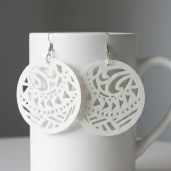 White African Wood Dangle Earrings, Bohemian Wood Geometric Dangle Earrings - Picture 3 of 7